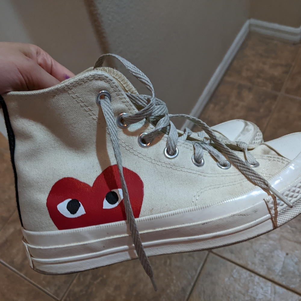 Converse Cream High-Top Sneakers with Red Heart